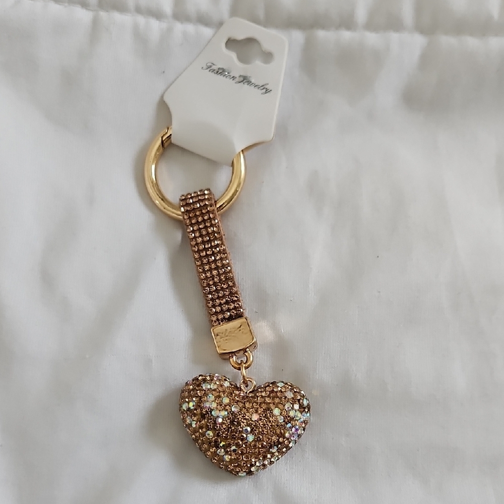 NWT Gold Sparkle Heart Keychain/ Bag Charm